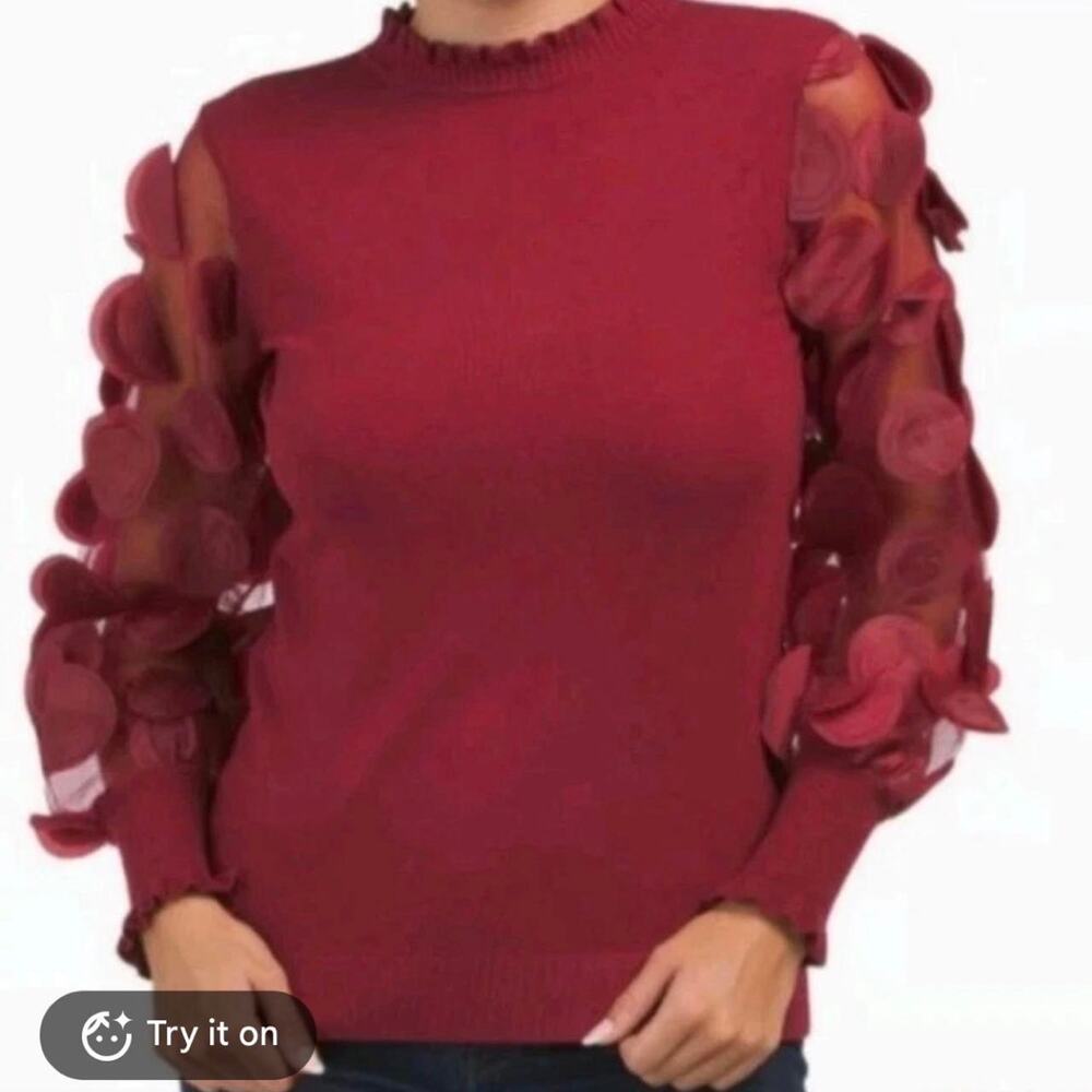 Sioni Milano Burgundy Holiday Sweater with Balloon Sleeves